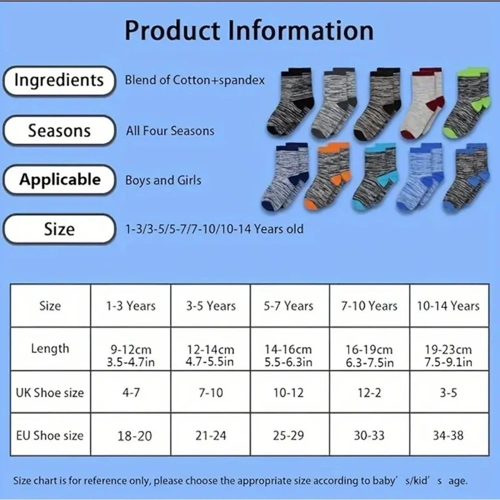 Sports Casual Crew Socks‎ 7-10 YO Boys Retro Striped Soft Anti-slip Youth NEW